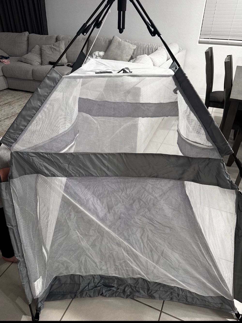 Gray Portable Mesh Playpen / Play Yard - Travel Baby Bassinet